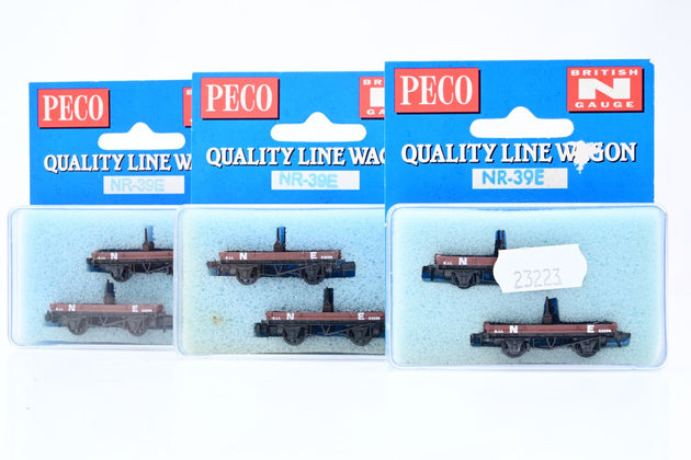 Peco N Gauge NR-39E Rake of 6 NE Bolster Wagons (3 x 2 Pack) - Boxed