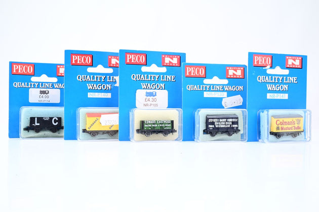 Peco N Gauge Mixed Rake of 5 Private Owner Vans & Wagons - Boxed