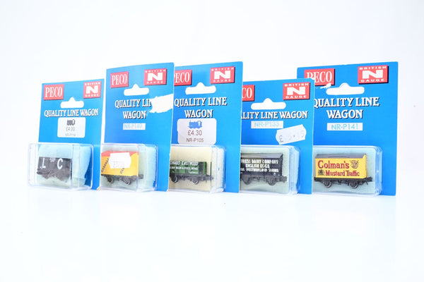 Peco N Gauge Mixed Rake of 5 Private Owner Vans & Wagons - Boxed