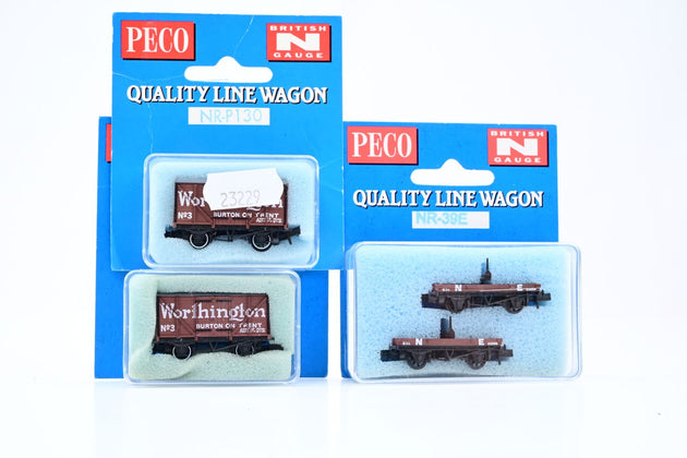 Peco N Gauge Rake of 2 Worthington Vans & 2 NE Bolster Wagons - Boxed