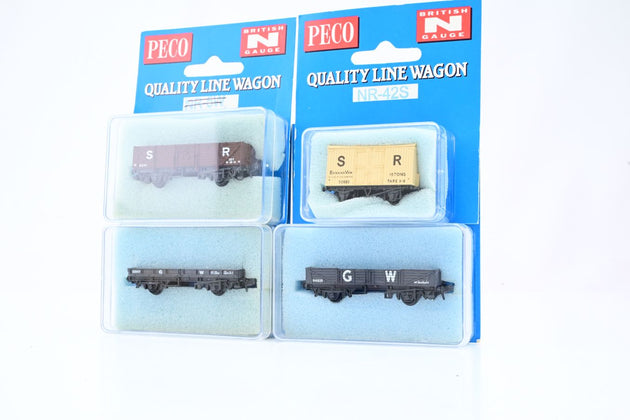 Peco N Gauge Mixed Rake of SR Van & Long Wheelbase Wagon & 2 GW Wagons - Boxed