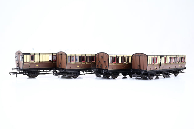Hattons OO Gauge H4-46Pack-101 4 Coaches (4BT, 4T, 6C123, 6BT) in GWR Chocolate & Cream - Boxed