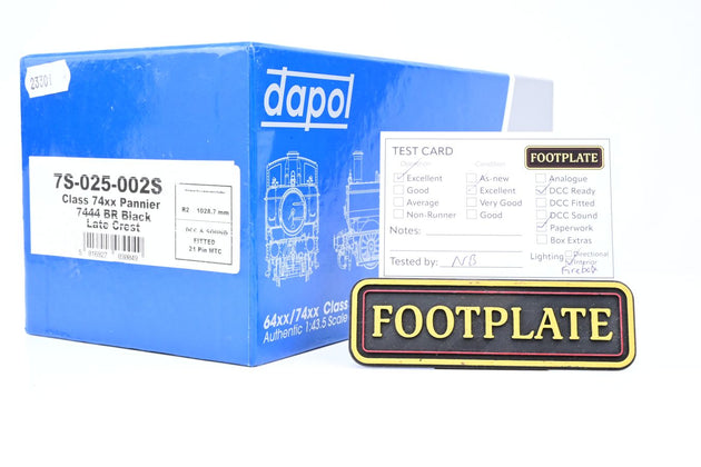 Dapol O Gauge 7S-025-002S Class 74xx Pannier BR Black Late Crest No.7444 - DCC Sound, Boxed