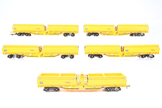 Dapol OO Gauge B859A MRA Side Tipping Ballast Wagon 5 Cat Set, Network Rail Yellow - Boxed