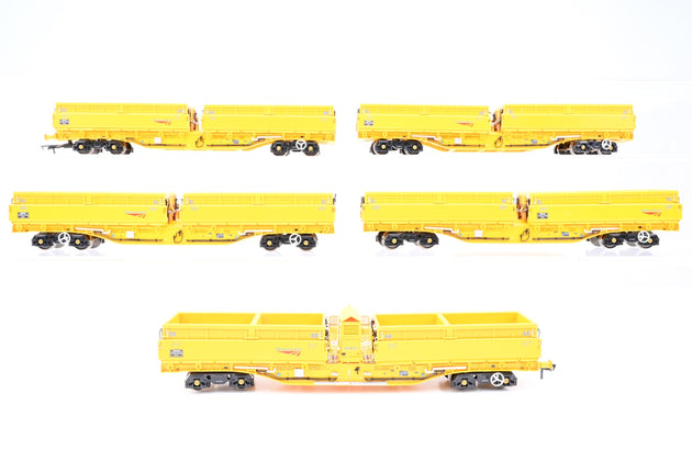 Dapol OO Gauge B859A MRA Side Tipping Ballast Wagon 5 Cat Set, Network Rail Yellow - Boxed