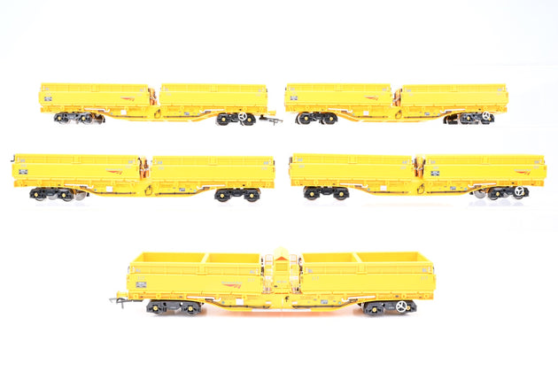 Dapol OO Gauge B859A MRA Side Tipping Ballast Wagon 5 Cat Set, Network Rail Yellow - Boxed