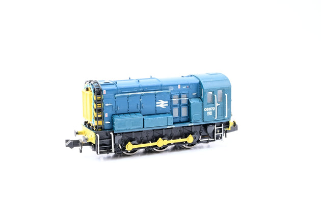 Graham Farish N Gauge 371-015C BR Blue w/ Wasp Stripes Class 08 Diesel Shunter No.08672 - Boxed