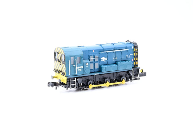 Graham Farish N Gauge 371-015C BR Blue w/ Wasp Stripes Class 08 Diesel Shunter No.08672 - Boxed