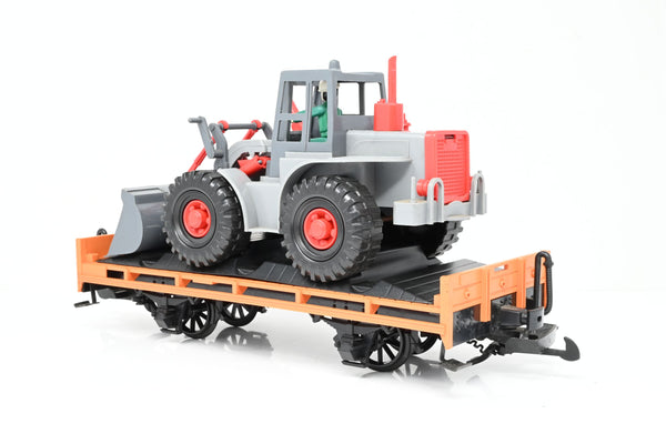 LGB G Gauge Orange Flat Bed Wagon w/ Bruder Excavator/Digger - Boxed
