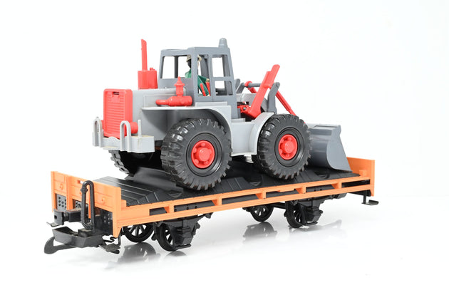 LGB G Gauge Orange Flat Bed Wagon w/ Bruder Excavator/Digger - Boxed