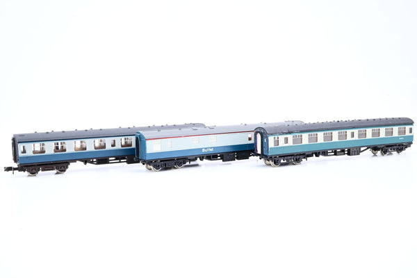 Graham Farish N Gauge Rake of 3 BR Mk1 Coaches Blue/Grey 2 x Second Corridor, 1 x Buffet - Unboxed