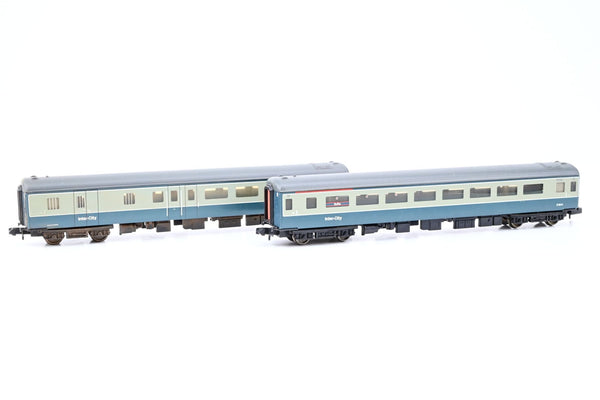 Graham Farish N Gauge Rake of 2 Mk2 Coaches BR Blue/Grey BSO & Open 2nd Micro Buffet - Unboxed