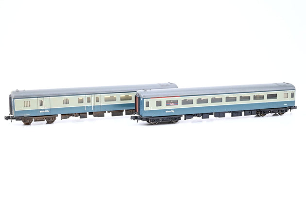Graham Farish N Gauge Rake of 2 Mk2 Coaches BR Blue/Grey BSO & Open 2nd Micro Buffet - Unboxed