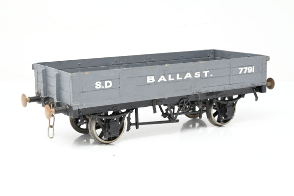 Kit Built Gauge 1 10mm Grey 'S.D' 3-Plank Ballast Wagon w/ Load - Unboxed