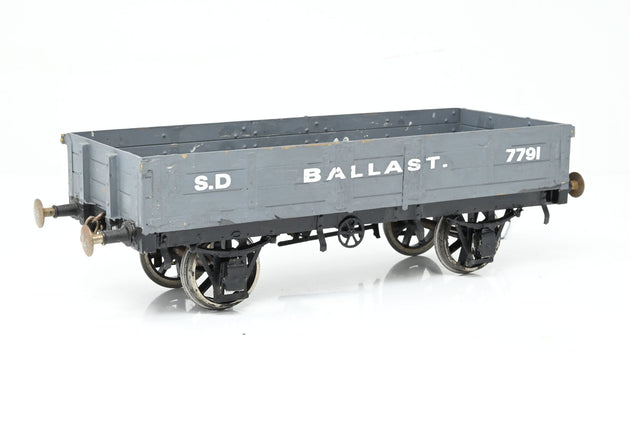 Kit Built Gauge 1 10mm Grey 'S.D' 3-Plank Ballast Wagon w/ Load - Unboxed