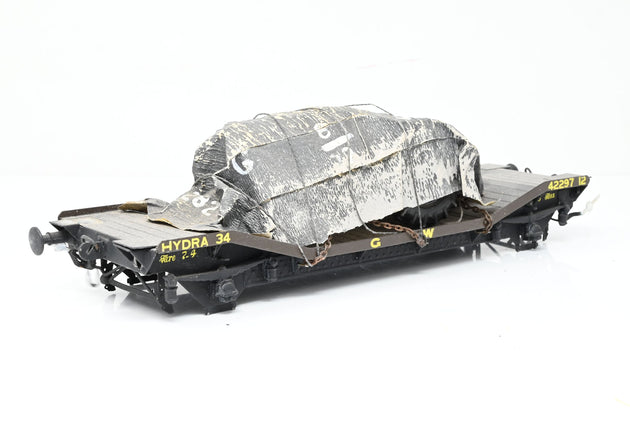 The Works Kit Built Gauge 1 10mm GWR Brown 'Hydra' Well Wagon w/ Tractor Load - Unboxed