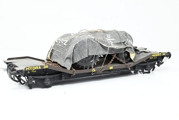 The Works Kit Built Gauge 1 10mm GWR Brown 'Hydra' Well Wagon w/ Tractor Load - Unboxed