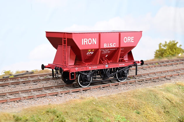 Dapol O Gauge 7F-033-006 'Iron Ore BISC' Red Oxide 24T Steel Hopper Wagon No.279 - Boxed