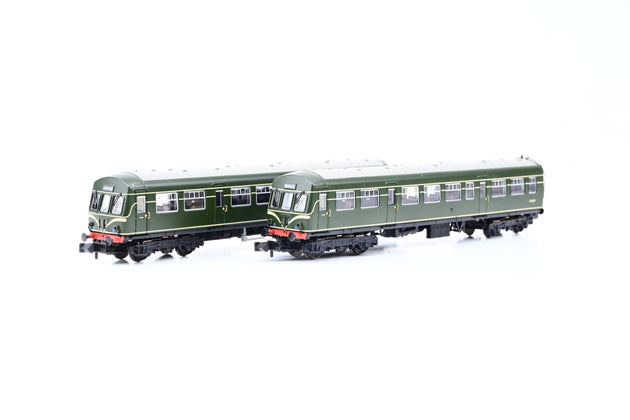 Graham Farish N Gauge 371-508 BR Green w/ Speed Whiskers Class 101 2-Car DMU No.E51221 & E56379 - DCC Sound, Boxed