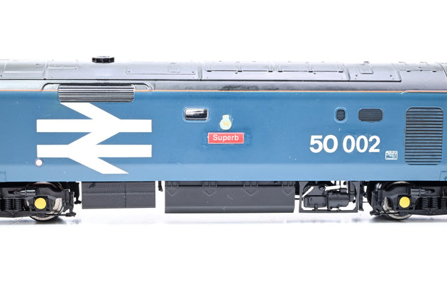 Hornby OO Gauge BR Blue Large Logo Class 50 No.50002 'Superb' - Weathered, Aftermarket Box