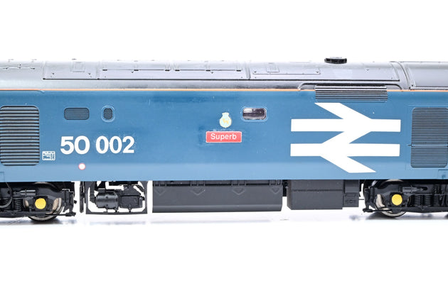 Hornby OO Gauge BR Blue Large Logo Class 50 No.50002 'Superb' - Weathered, Aftermarket Box