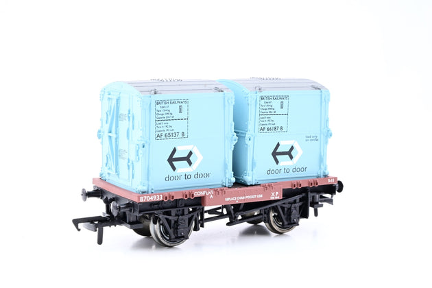 Bachmann OO Gauge 33-327A BR Brown Conflat w/ 2 AF Blue Containers No.B704933 - Boxed