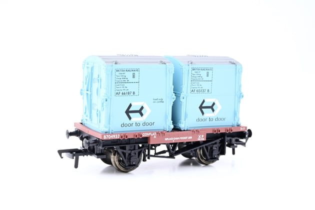 Bachmann OO Gauge 33-327A BR Brown Conflat w/ 2 AF Blue Containers No.B704933 - Boxed