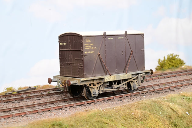 Kit Built O Gauge Conflat Wagon BR Grey W/BD Container BR Brown No.W36471 BD1710W - Unboxed