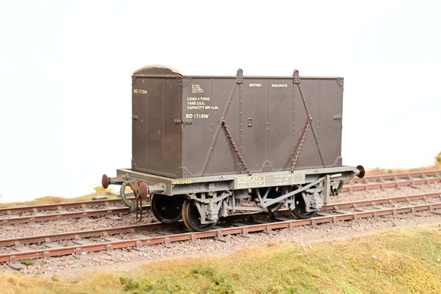 Kit Built O Gauge Conflat Wagon BR Grey W/BD Container BR Brown No.W39436 BD1710W - Unboxed