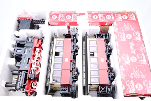LGB G Gauge 78741 Starter Set w/ DR 2-6-0 Steam Locomotive No.995633 + 2 Passenger Coaches - Boxed
