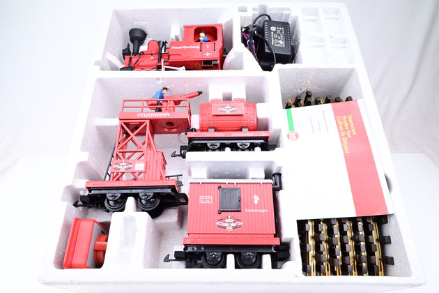 LGB G Gauge 70940 Fire Department Starte Set w/ 0-4-0 Stainz Locomotive + 3 Wagons - Boxed