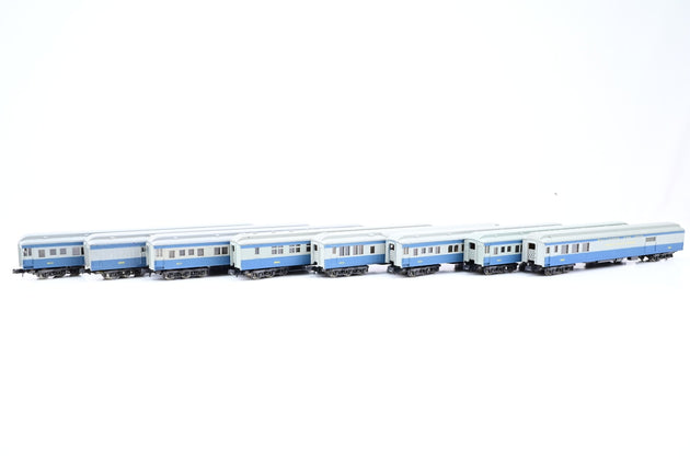 Atlas / Rivarossi N Gauge Rake of 8 Baltimore & Ohio Blue & Grey Passenger & Baggage Cars - Unboxed