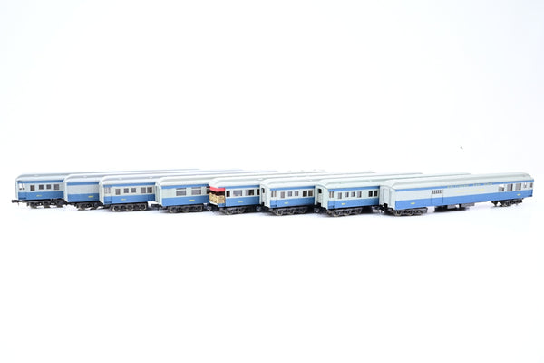 Atlas / Rivarossi N Gauge Rake of 8 Baltimore & Ohio Blue & Grey Passenger & Baggage Cars - Unboxed