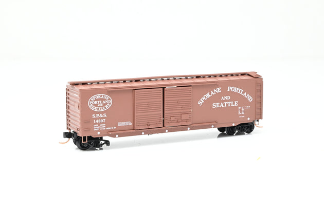 Micro-Trains N Gauge 03400210 Spokane, Portland & Seattle Brown 50ft Standard Double Door Box Car No.14397 - Boxed