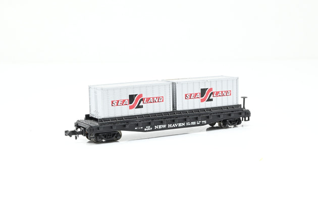 Bachmann N Gauge 73661 New Haven 51ft Flat Car w/ 2x Sea Land Containers No.84217 - Boxed