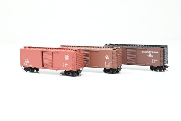 Micro-Trains N Gauge 20276-2 Triple Pack of C&O, B&O & WM 40ft Standard Single Door Box Cars - Boxed
