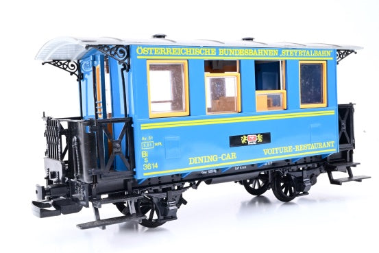 LGB G Gauge 3013 4 Wheel Dining Car Austrian Railway Blue No.3614 - Boxed