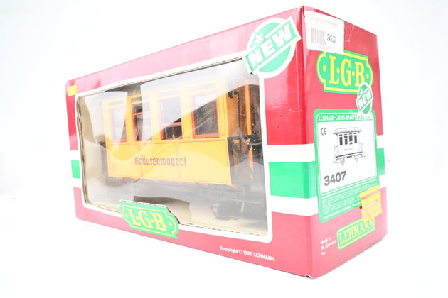 LGB G Gauge 3407 4 Wheel Krauterwagerl Bottle Train Car Yellow No.34 - Boxed