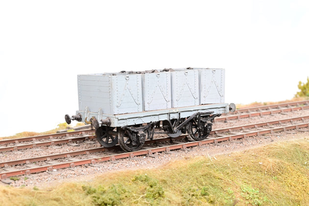 Kit Built O Gauge LMS Grey Flat Wagon w/ 4 Metal Box Load Unnumbered - Unboxed