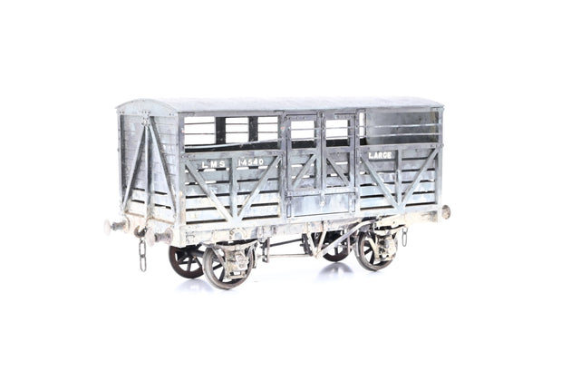 Kit Built O Gauge LMS Grey 8T Cattle Wagon No.14540 - Weathered, Aftermarket Box
