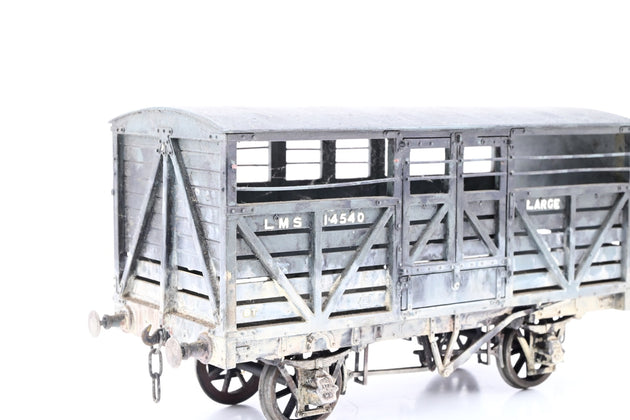 Kit Built O Gauge LMS Grey 8T Cattle Wagon No.14540 - Weathered, Aftermarket Box