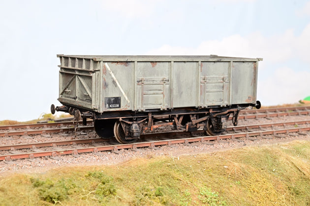 Kit Built O Gauge BR Grey 21T Steel Mineral Wagon No.B422238 - Weathered, Aftermarket Box