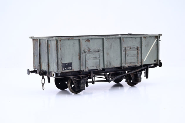 Kit Built O Gauge BR Grey 21T Steel Mineral Wagon No.B422238 - Weathered, Aftermarket Box