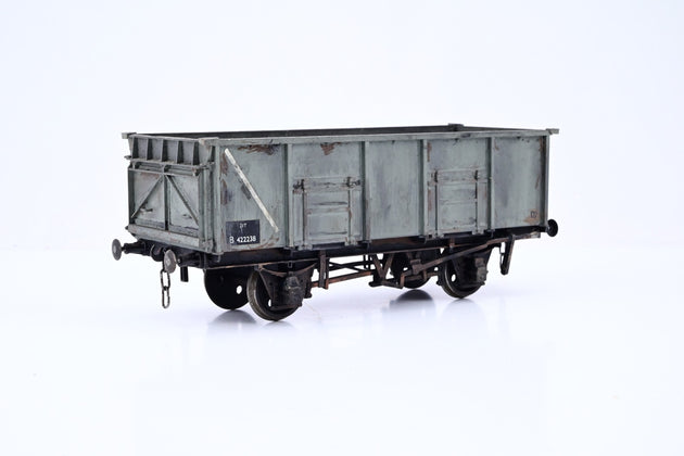 Kit Built O Gauge BR Grey 21T Steel Mineral Wagon No.B422238 - Weathered, Aftermarket Box