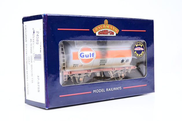 Bachmann OO Gauge 37-575S 'Gulf' Grey & Orange 45T TTA Tank Wagon No.731 - Factory Weathered, Boxed