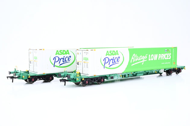 Bachmann OO Gauge 37-303 Twin Pack of EWS Intermodal Bogie Wagons w/ 45ft 'ASDA' Containers No.33704938523-6 - Boxed