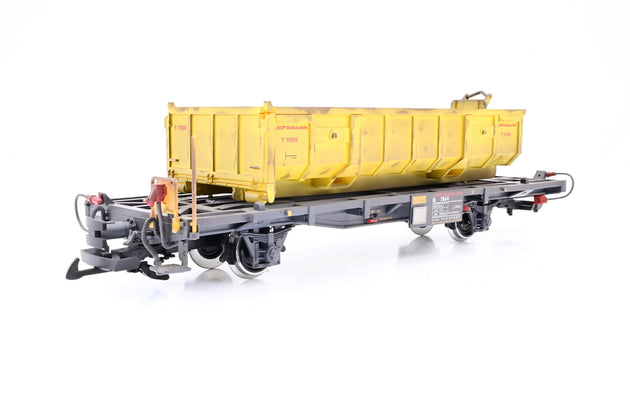 LGB G Gauge 40895 RhB Container Flatcar w/ RhB Waste Hopper No.Lb 7864 - Factory Weathered, Unboxed