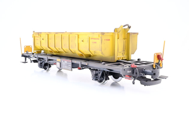 LGB G Gauge 40895 RhB Container Flatcar w/ RhB Waste Hopper No.Lb 7864 - Factory Weathered, Unboxed