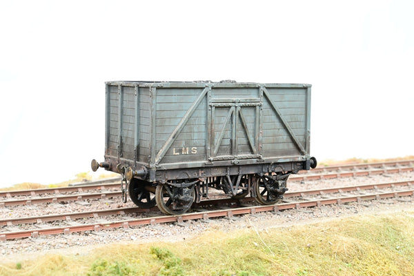 Kit Built O Gauge LMS Grey High-Sided Open Wagon - Weathered, Unboxed