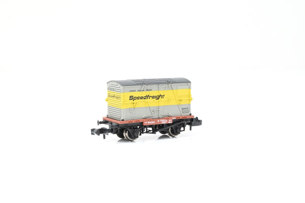 Graham Farish N Gauge 377-325 BR Bauxite Conflat A w/ 'Speedfreight' BD Container No.B505569 - Boxed